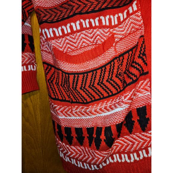 Women's Long Red Cardigan with Fuzzy Hood Size Large - Picture 5 of 8